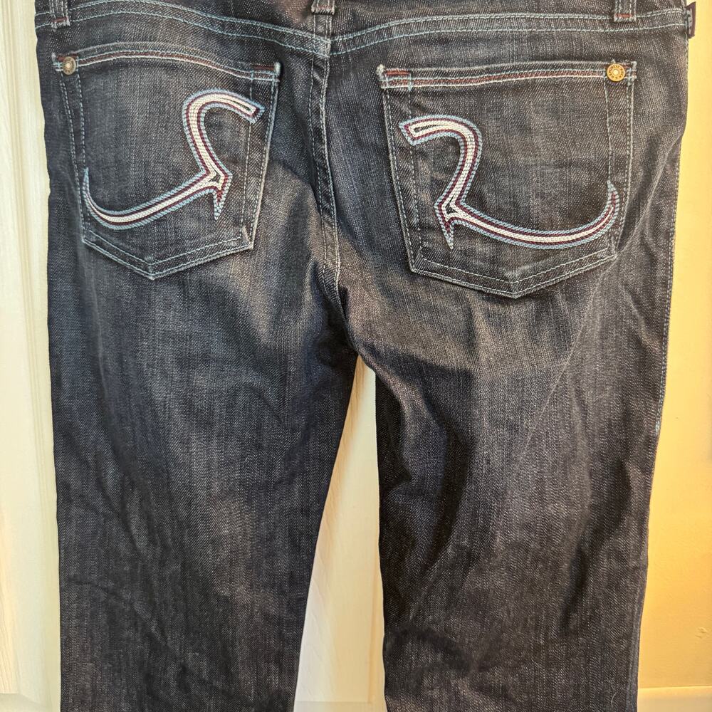 Rock & Republic Jeans Women's 32 Dark Blue Bootcut Embroidered Logo Mid Denim - Picture 4 of 12